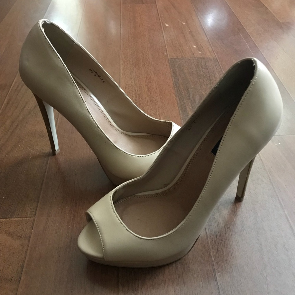 Nude Peep-Toe Heels